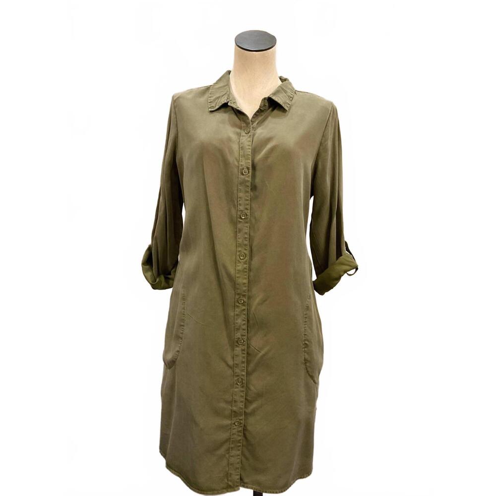 NEW MODODOC women's roll-up long sleeve shirt dress in faded fennel